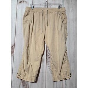 LL Bean Women's Khaki Cropped Pants Drawstring Waist Pockets Size M PET